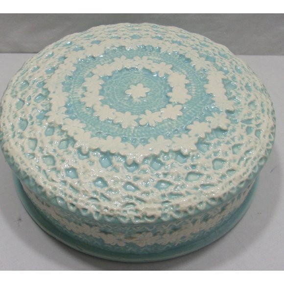 Lidded Turquoise Glazed Ceramic Catch-All Jewelry/Trinket Dish Box 7" - Picture 1 of 9